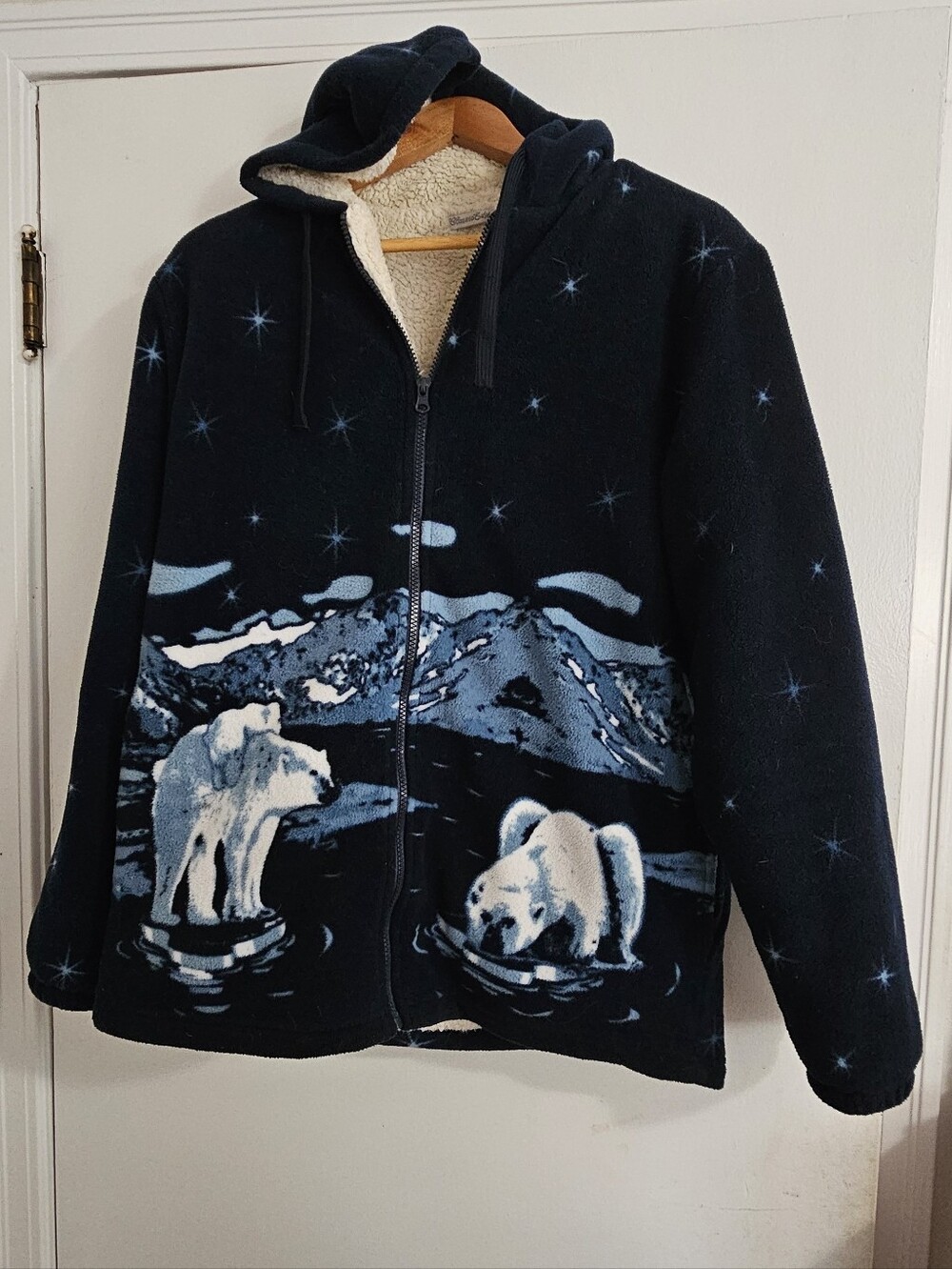 Vintage 90s Polar Bear Mountain Fleece Zip Up Sherpa Hooded Jacket L/XL